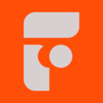 Um logotipo minimalista com um desenho geométrico abstrato cinza em um fundo laranja.